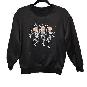 Halloween Medium Dancing Pumpkin Skeleton Black Crewneck Pullover Sweater